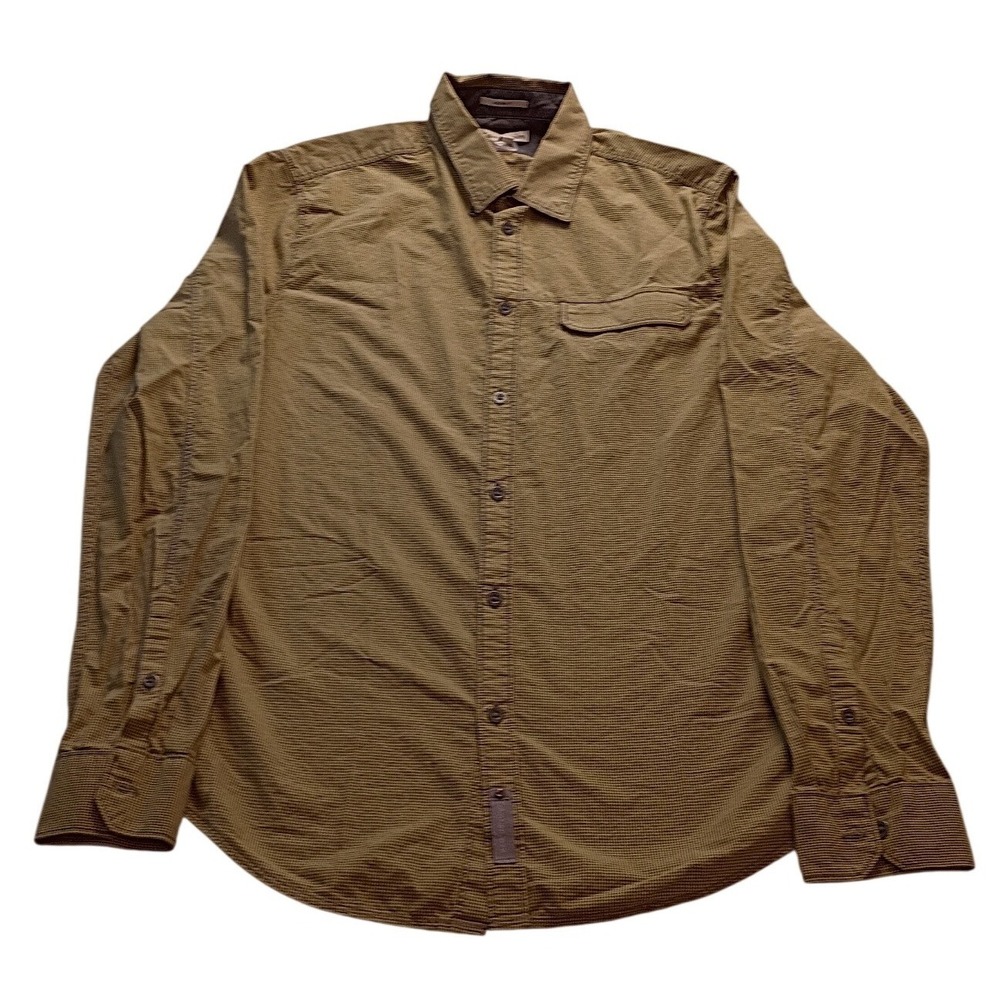 Calvin Klein Jeans Button Down Men's Modern Fit Micro Check Small Olive Tan